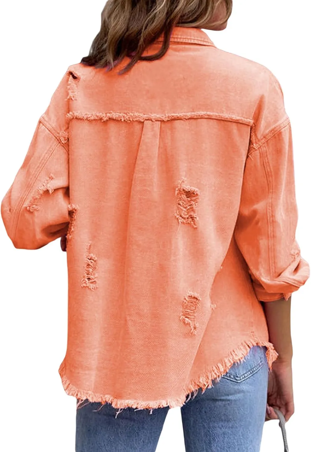 lisenraIn Women Fashion Long Sleeve Jean Jacket Distressed Ripped Denim Jacket Casual Button Down Boyfriend Denim Coat