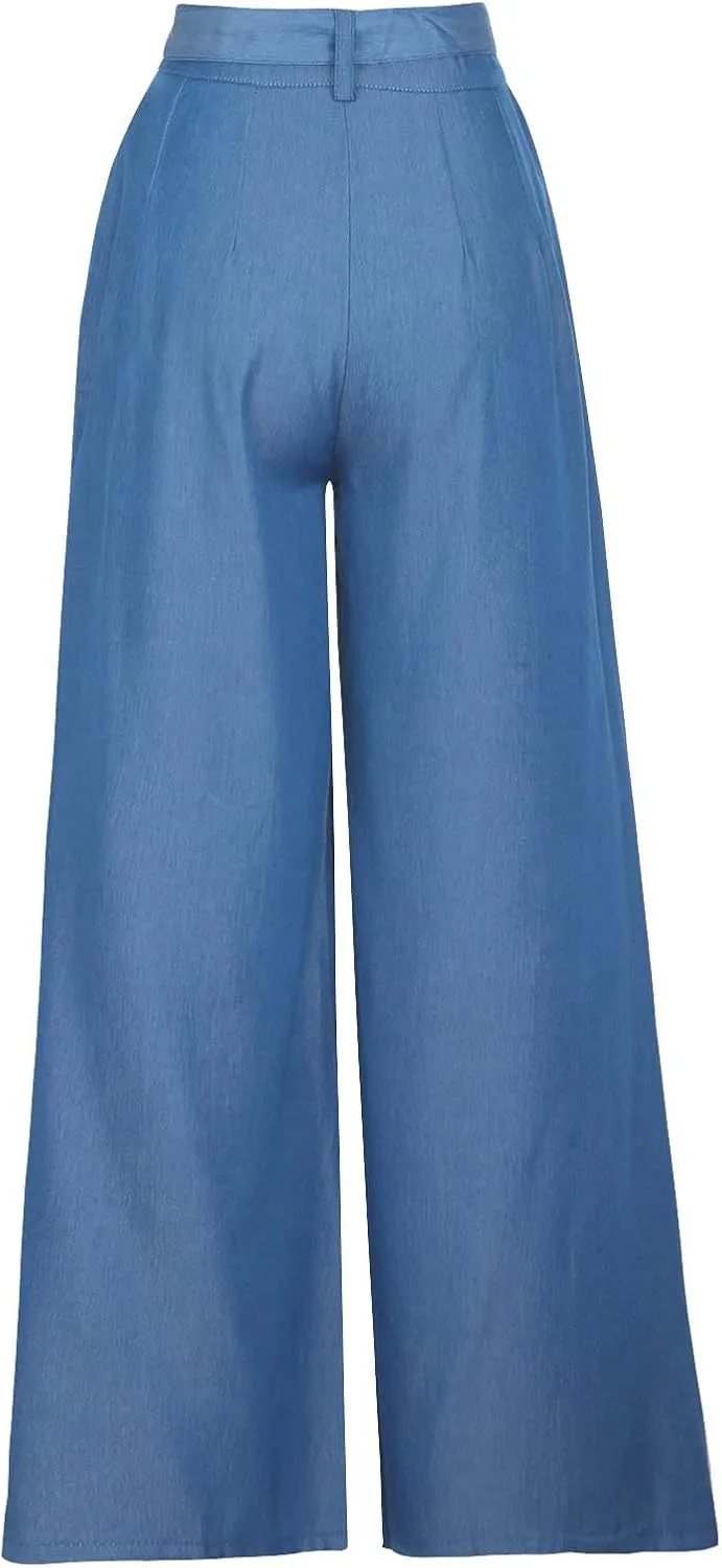 Long Palazzo Pants Jeans for Women Trendy 2024 High Waist Plus Size Loose Pants Lightweight Baggy Flared Denim Pants