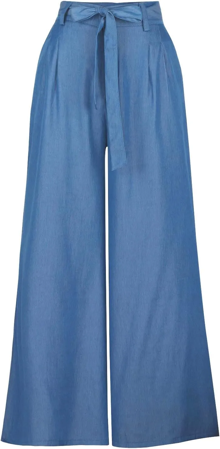 Long Palazzo Pants Jeans for Women Trendy 2024 High Waist Plus Size Loose Pants Lightweight Baggy Flared Denim Pants
