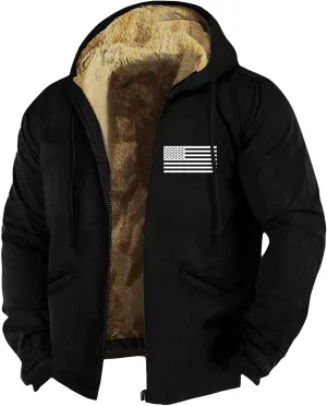 Long Sleeve Coat Graphic Zipper Winter Coats Fleece Fur Lined Jacket Long Sleeve Oversized Hoodies For Men