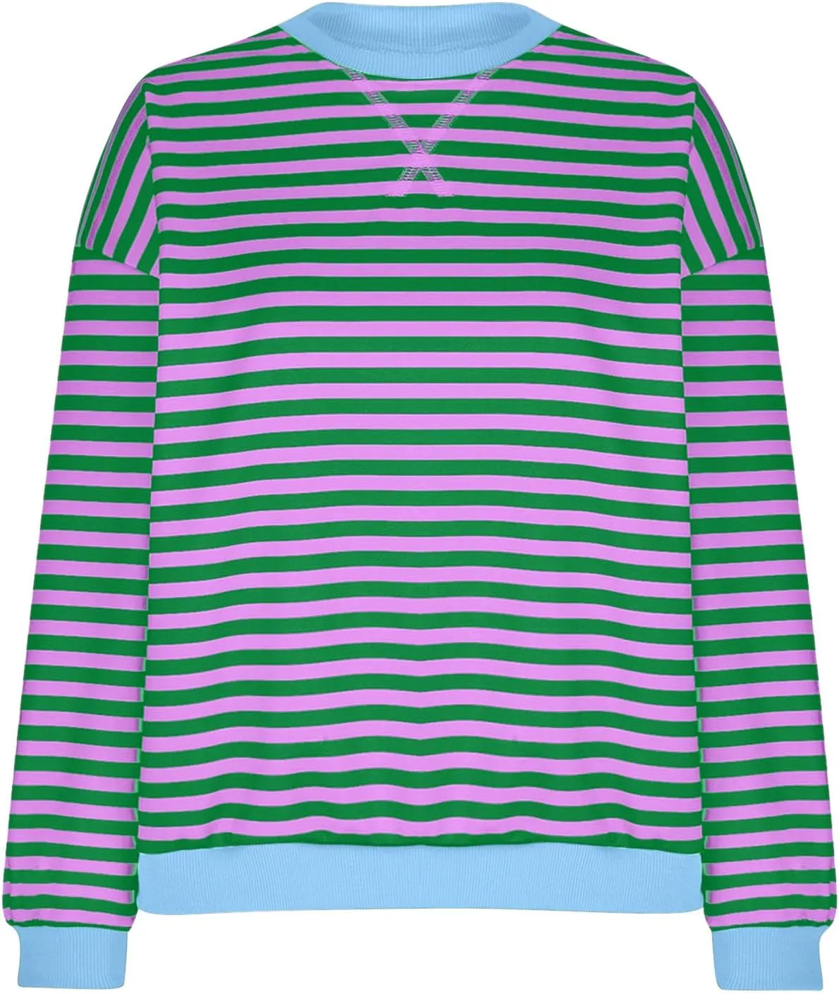 Long Sleeve Sweatshirt for Women Stripe Color Block Sweatshirt Casual Oversized Sweatshirt Crew Neck Pullover