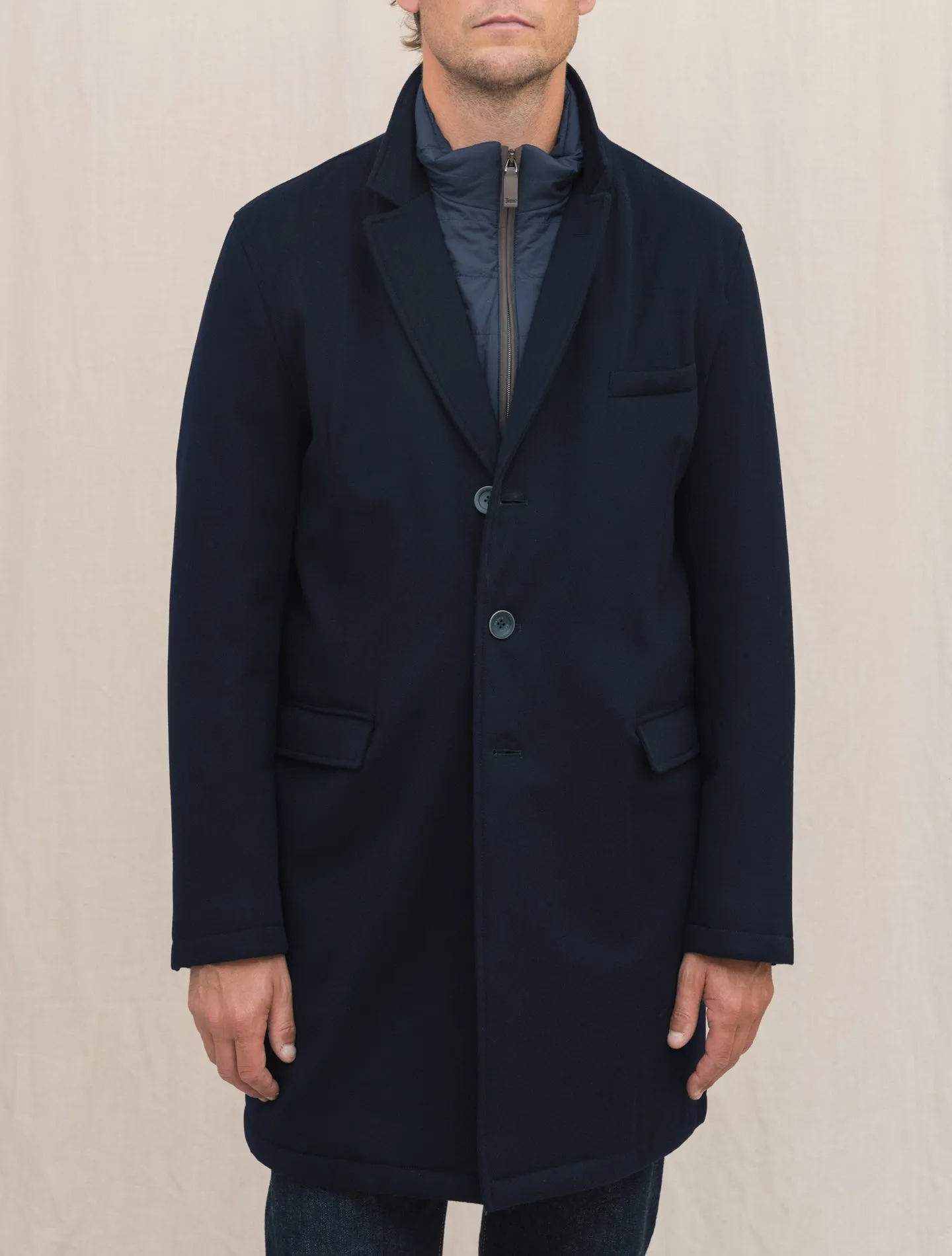 Loro Piana Storm System Padded Wool Coat Navy