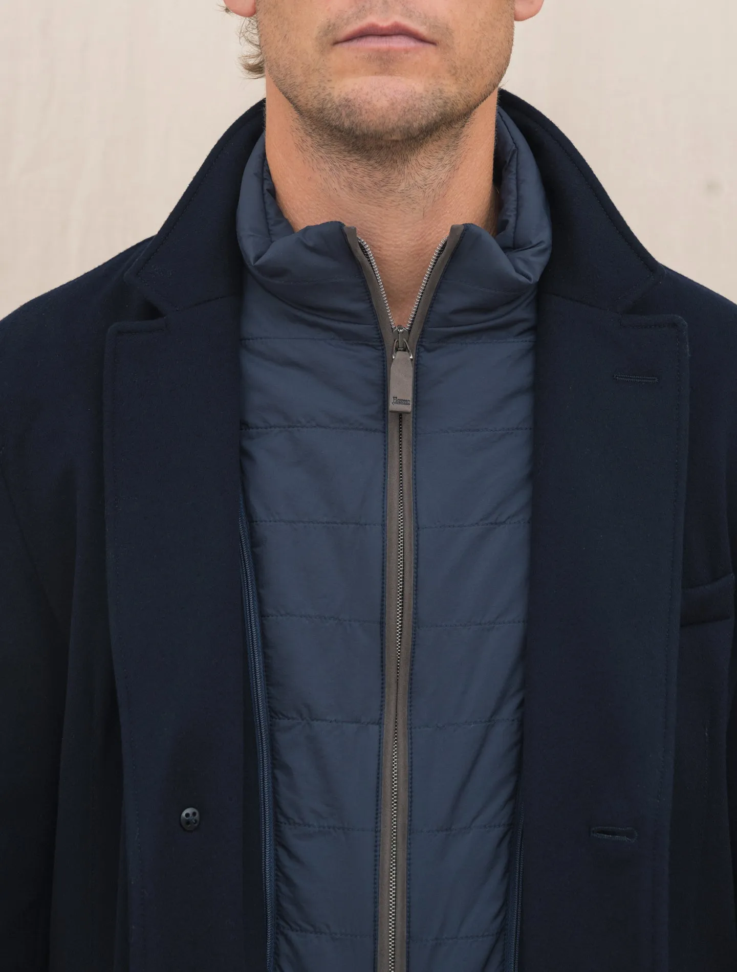 Loro Piana Storm System Padded Wool Coat Navy