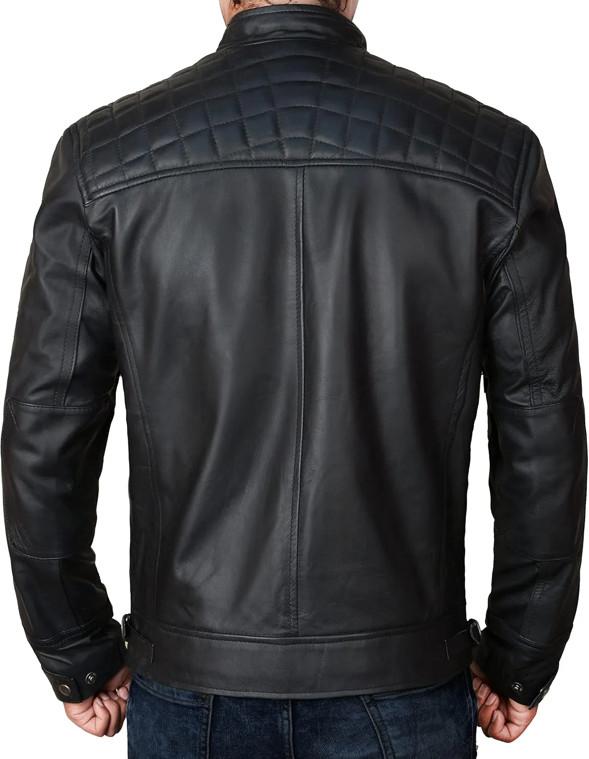 LP-FACON Mens Genuine Soft Leather Jacket - Distressed Motorcycle Jacket Men - Vintage Quilted Fashion Leather Jacket