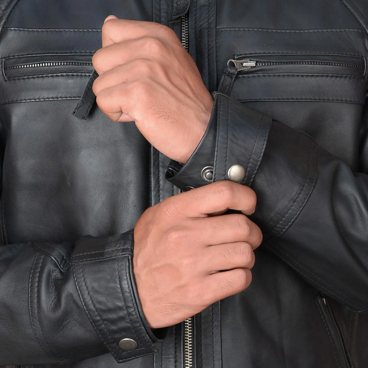 LP-FACON Mens Genuine Soft Leather Jacket - Distressed Motorcycle Jacket Men - Vintage Quilted Fashion Leather Jacket
