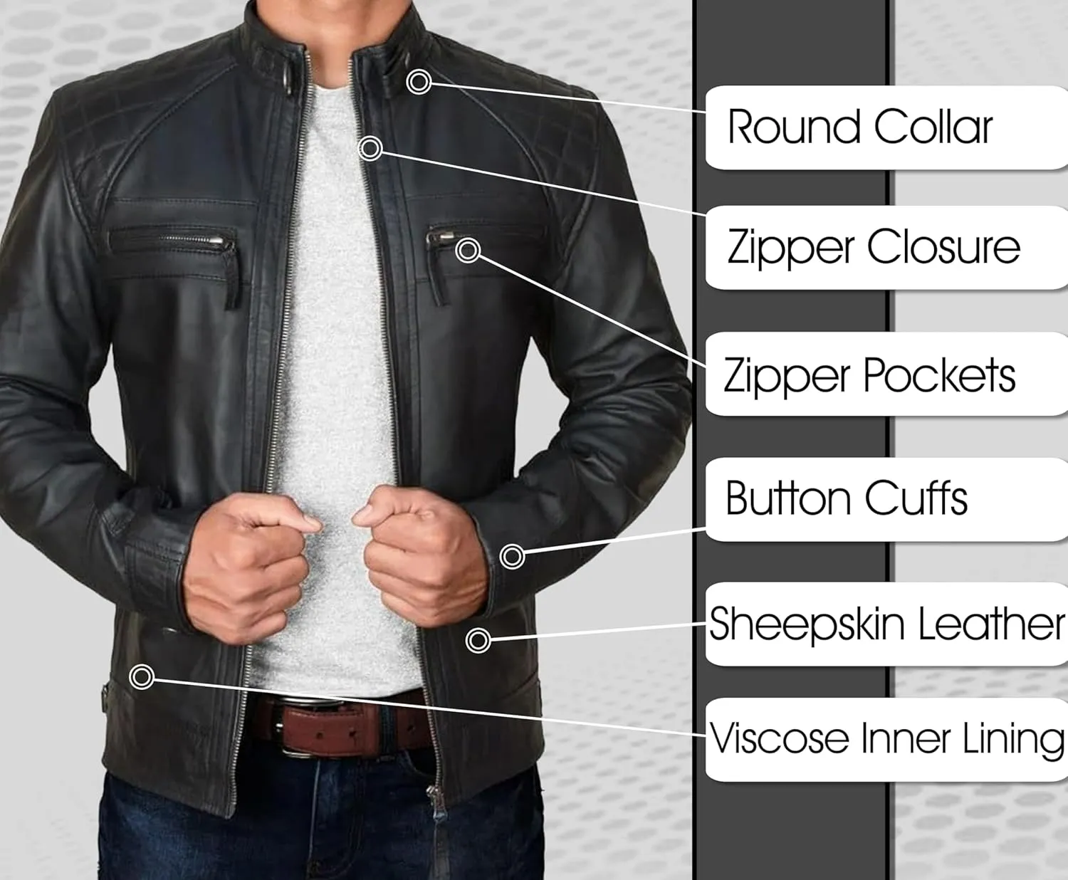 LP-FACON Mens Genuine Soft Leather Jacket - Distressed Motorcycle Jacket Men - Vintage Quilted Fashion Leather Jacket