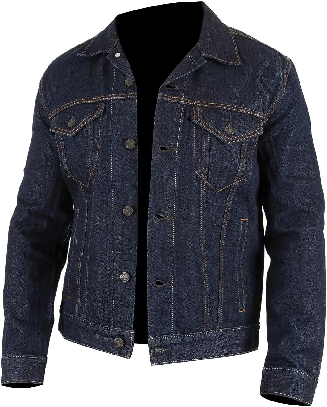 LP-FACON Men's USA American Flag Trucker Jacket - Dark Blue Denim Jeans Lightweight Outerwear Jacket