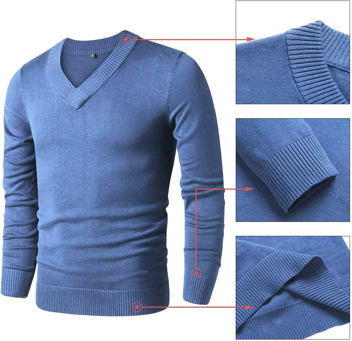 LTIFONE Sweaters for Men, Mens V Neck Sweater Slim Fit Comfortably Knitted Long Sleeve Casual Business Pullover Dress Sweater