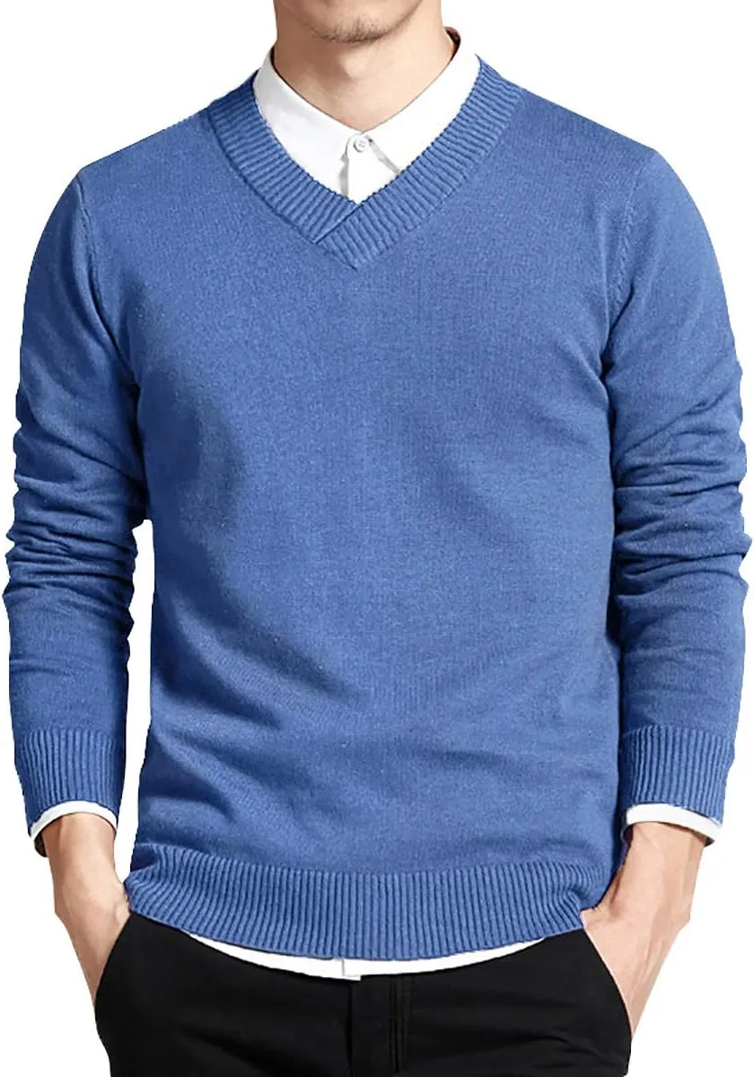 LTIFONE Sweaters for Men, Mens V Neck Sweater Slim Fit Comfortably Knitted Long Sleeve Casual Business Pullover Dress Sweater