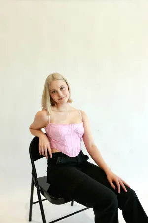 Lyric Lace Detailed Mesh Corset Top | Pink