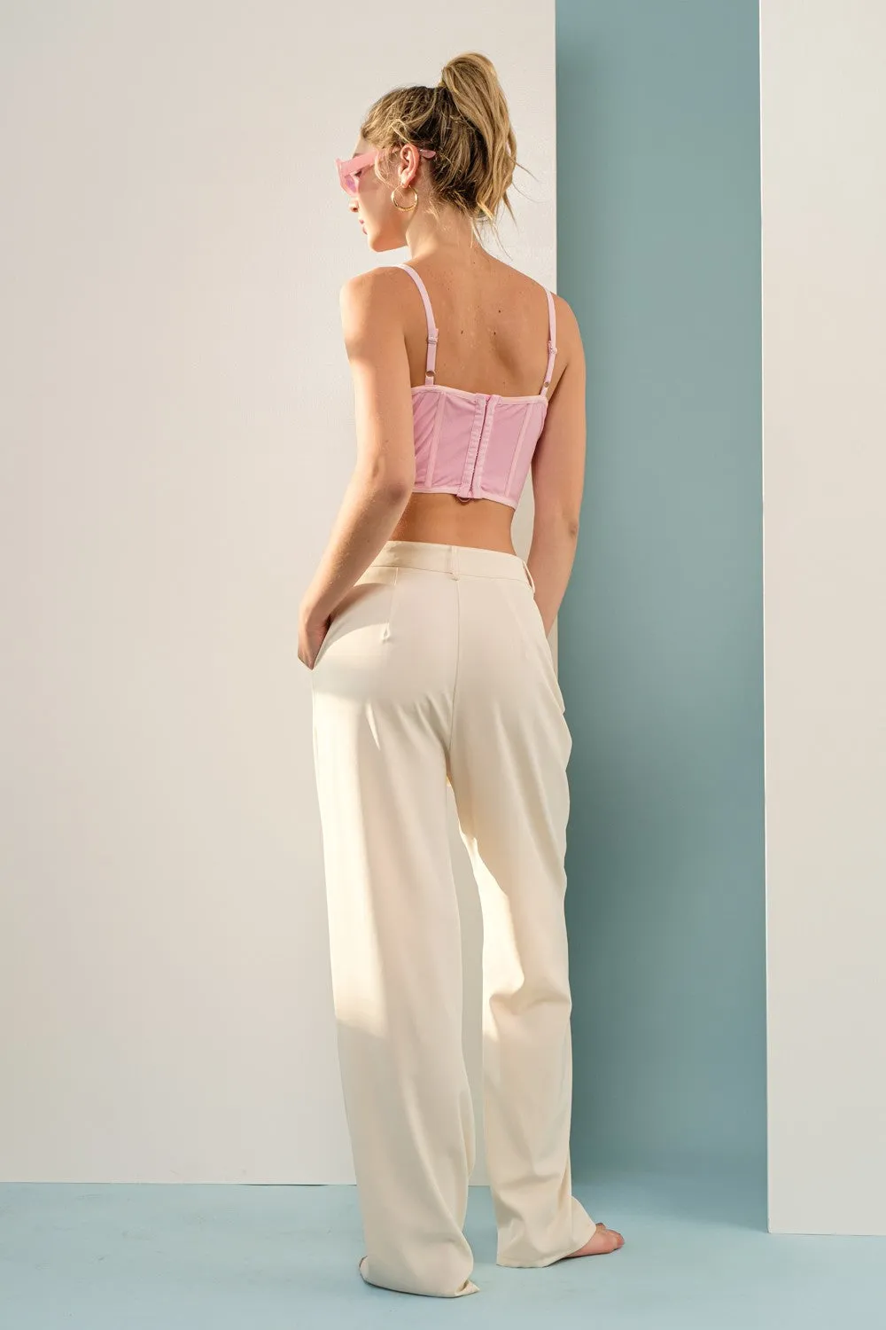 Lyric Lace Detailed Mesh Corset Top | Pink