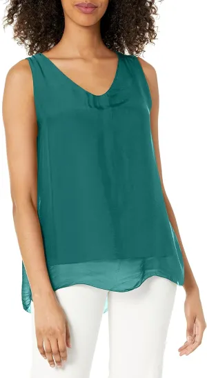 M Made in Italy Women's Double-Layer V-Neck Sleeveless Top