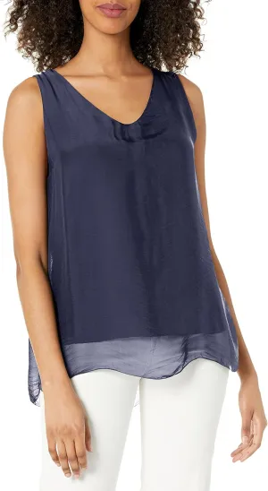 M Made in Italy Women's Double-Layer V-Neck Sleeveless Top