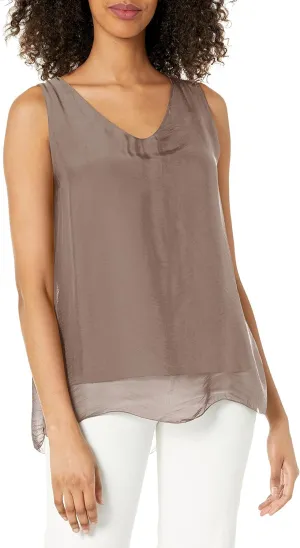 M Made in Italy Women's Double-Layer V-Neck Sleeveless Top