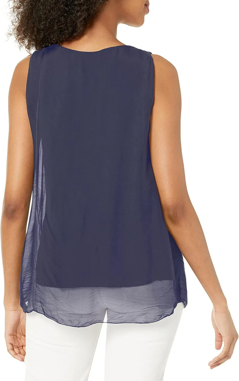 M Made in Italy Women's Double-Layer V-Neck Sleeveless Top
