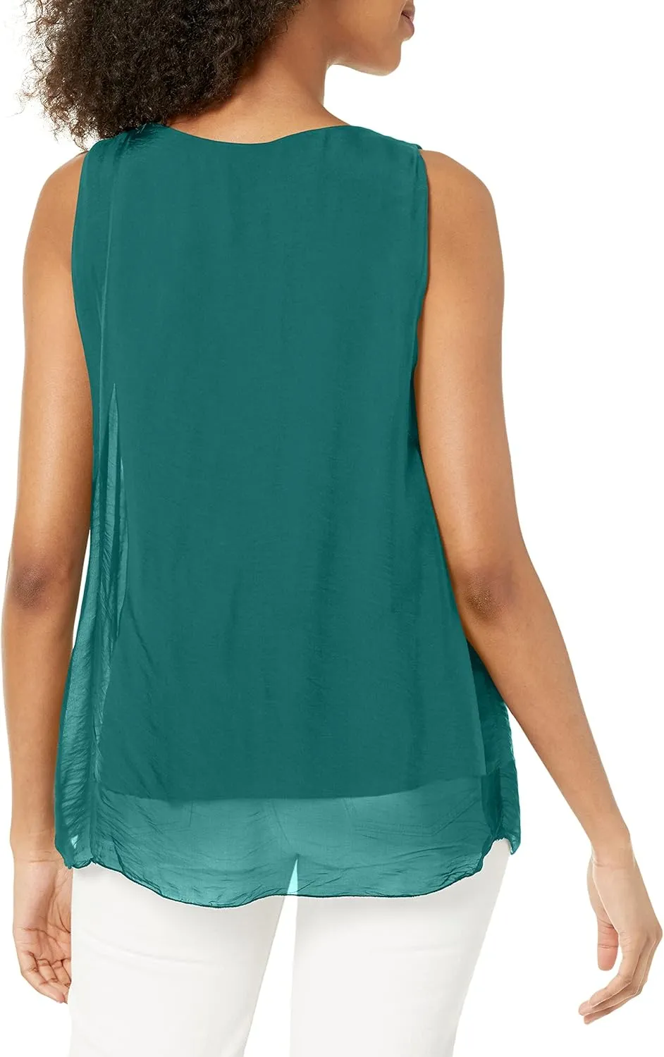 M Made in Italy Women's Double-Layer V-Neck Sleeveless Top