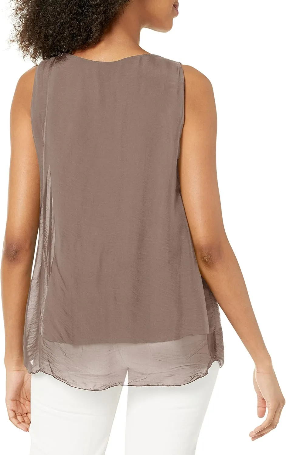 M Made in Italy Women's Double-Layer V-Neck Sleeveless Top