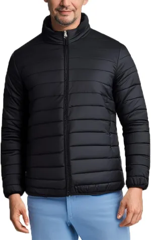 MADHERO Mens Puffer Jacket Packable Lightweight Water-Resistant Stand Collar Down Alternative Puffy Outerwear Coat