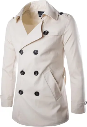 Maiyifu-GJ Men's Classic Wool Trench Coat Winter Double Breasted Outdoor Jacket Slim Fit Belted Peacoat Overcoat Windbreaker