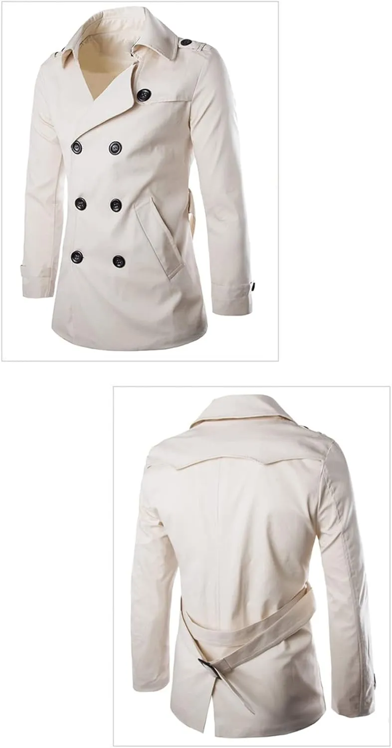 Maiyifu-GJ Men's Classic Wool Trench Coat Winter Double Breasted Outdoor Jacket Slim Fit Belted Peacoat Overcoat Windbreaker