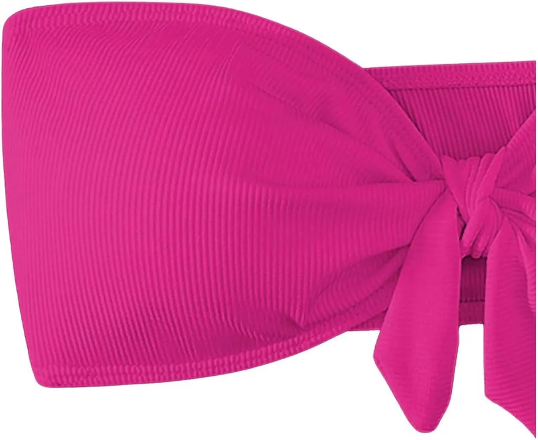 MakeMeChic Women's Bandeau Bikini Top Knot Front Strapless Swimsuit Bathing Tops