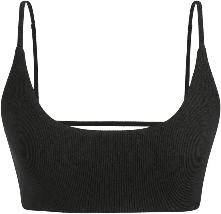 MakeMeChic Women's Spaghetti Strap Rib Knitted Camisole Sleeveless Slim Fitted Crop Top