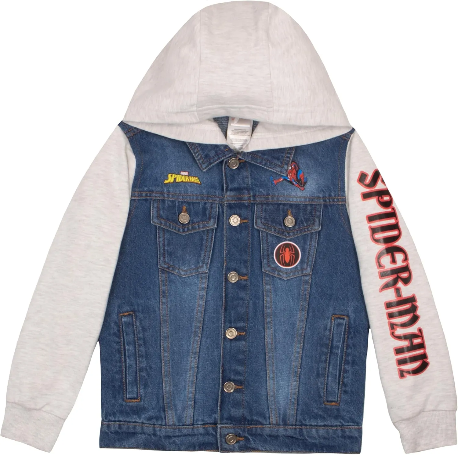 Marvel Spiderman Jean Jacket with Hoodie Spider-Man Miles Morales Denim Jacket for Little and Big Kid Boys Fashion Jacket