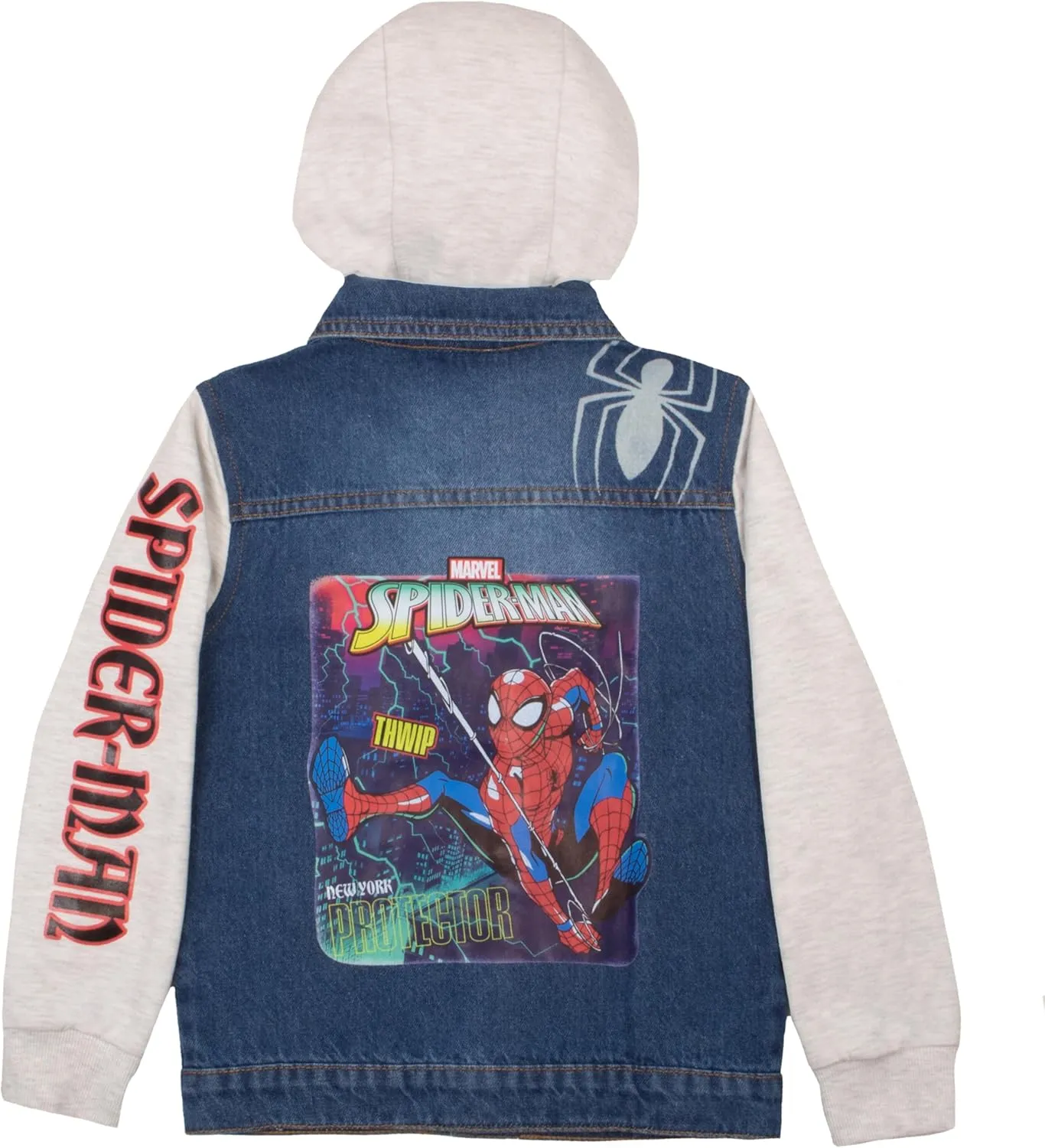 Marvel Spiderman Jean Jacket with Hoodie Spider-Man Miles Morales Denim Jacket for Little and Big Kid Boys Fashion Jacket