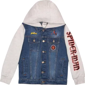 Marvel Spiderman Jean Jacket with Hoodie Spider-Man Miles Morales Denim Jacket for Little and Big Kid Boys Fashion Jacket