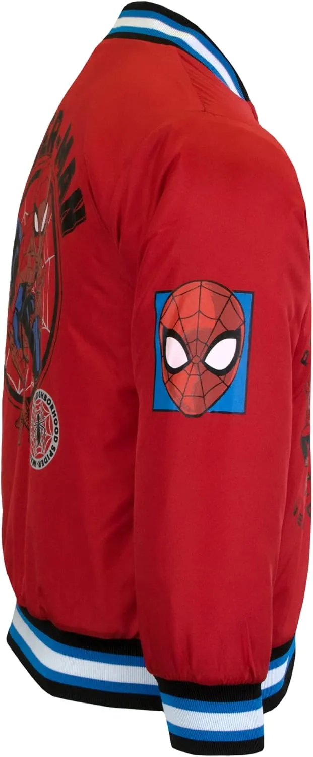Marvel Superheroes Boy's Bomber Jacket - Spider-Man, Miles Morales, Black Panther, Ghost-Spider, Venom Bomber Jacket for Kids