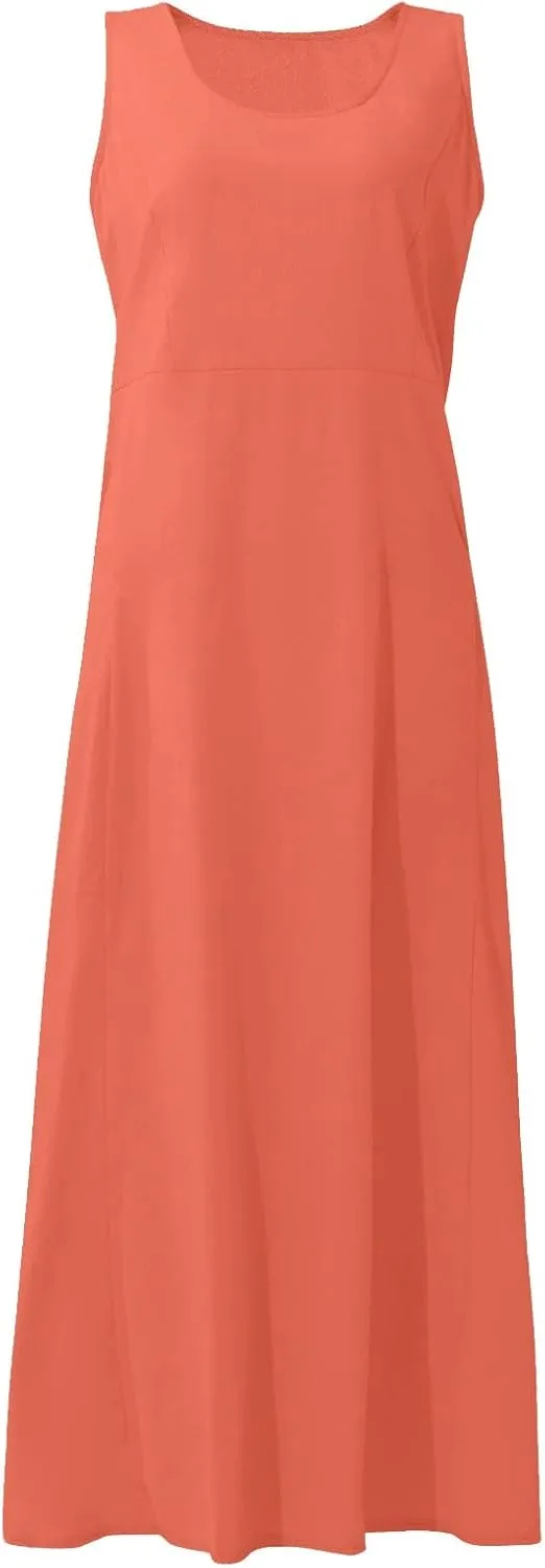 Maxi Dress for Women,2024 Summer Trendy Plain Plus Size Cotton Linen Dress,Casual Crewneck Sleeveless Flowy Sundress