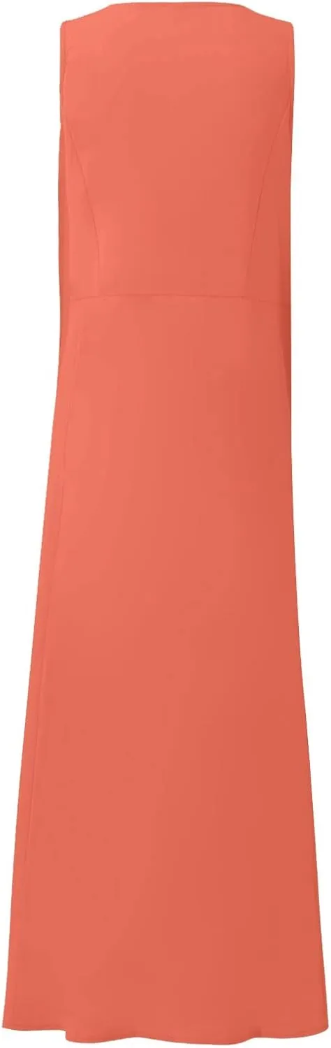 Maxi Dress for Women,2024 Summer Trendy Plain Plus Size Cotton Linen Dress,Casual Crewneck Sleeveless Flowy Sundress