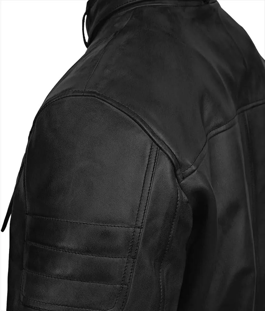 Men Cafe Racer Motorcycle Style Solid Color Leather Jacket Slim Fit Motorcycle Brown Leather Jacket Moto Rider Cafe Racer