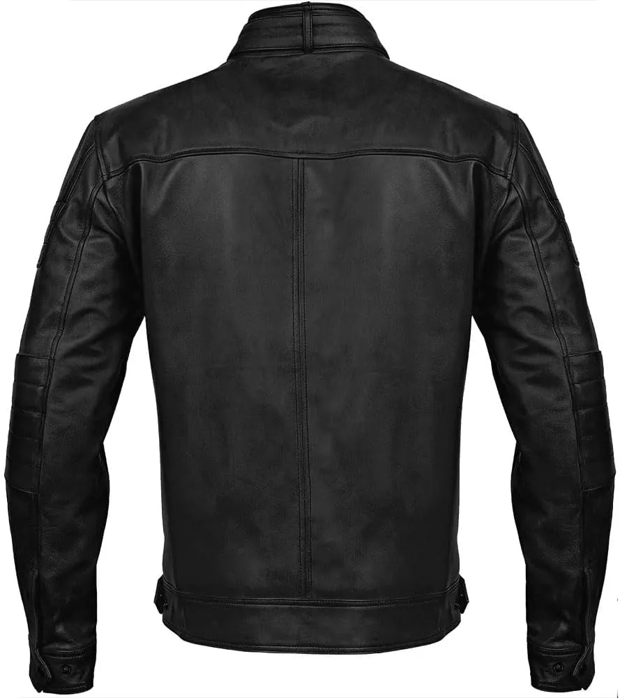 Men Cafe Racer Motorcycle Style Solid Color Leather Jacket Slim Fit Motorcycle Brown Leather Jacket Moto Rider Cafe Racer