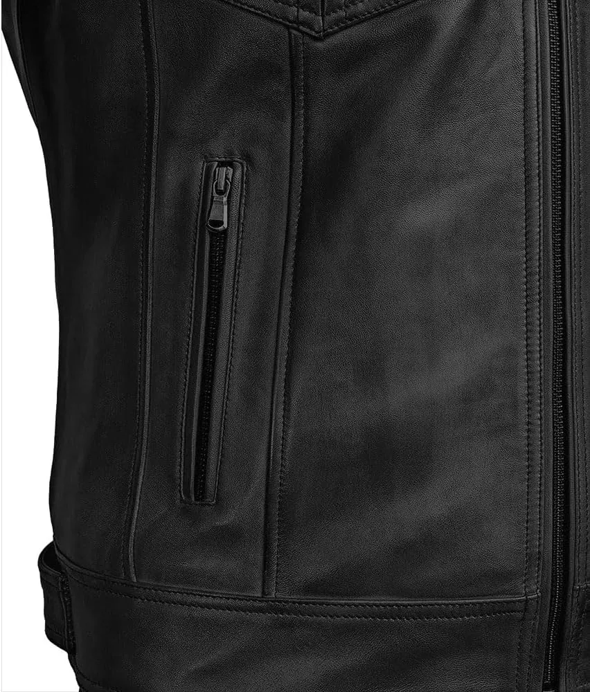 Men Cafe Racer Motorcycle Style Solid Color Leather Jacket Slim Fit Motorcycle Brown Leather Jacket Moto Rider Cafe Racer