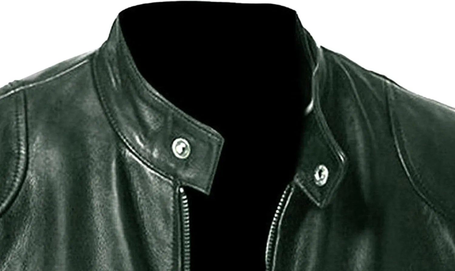 Men Leather Motorcycle Jacket Stand Collar Faux Leather Jackets Zip-Up Slim Fit Biker Coat
