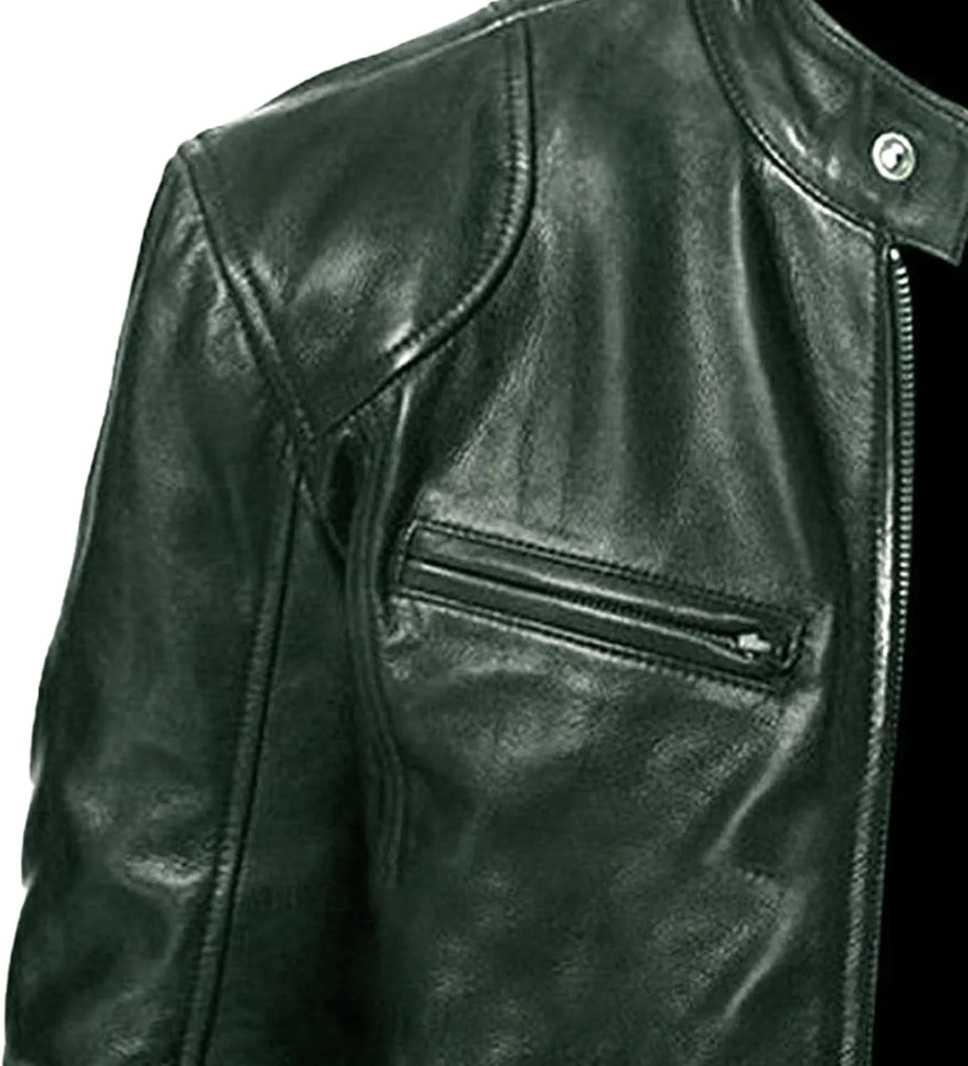 Men Leather Motorcycle Jacket Stand Collar Faux Leather Jackets Zip-Up Slim Fit Biker Coat