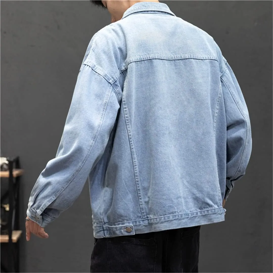 Men Vintage Jean Coats Streetwear Jean Denim Jacket Turn Down Collar Bomber Outerwear