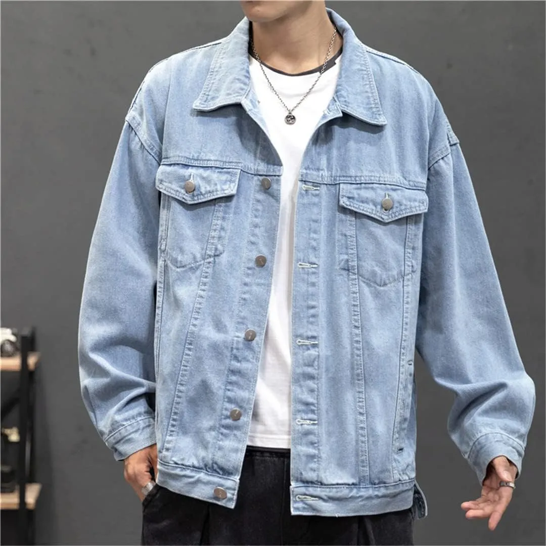Men Vintage Jean Coats Streetwear Jean Denim Jacket Turn Down Collar Bomber Outerwear