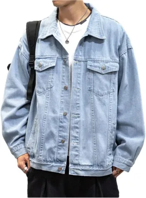 Men Vintage Jean Coats Streetwear Jean Denim Jacket Turn Down Collar Bomber Outerwear