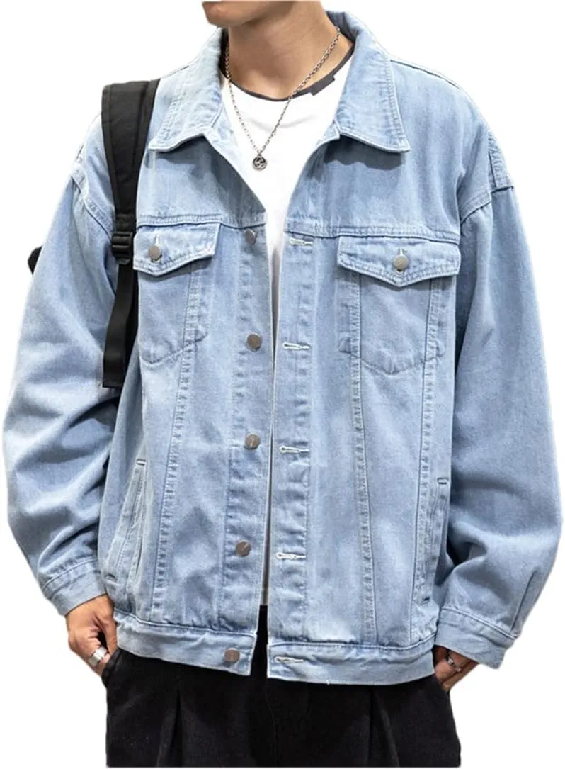 Men Vintage Jean Coats Streetwear Jean Denim Jacket Turn Down Collar Bomber Outerwear