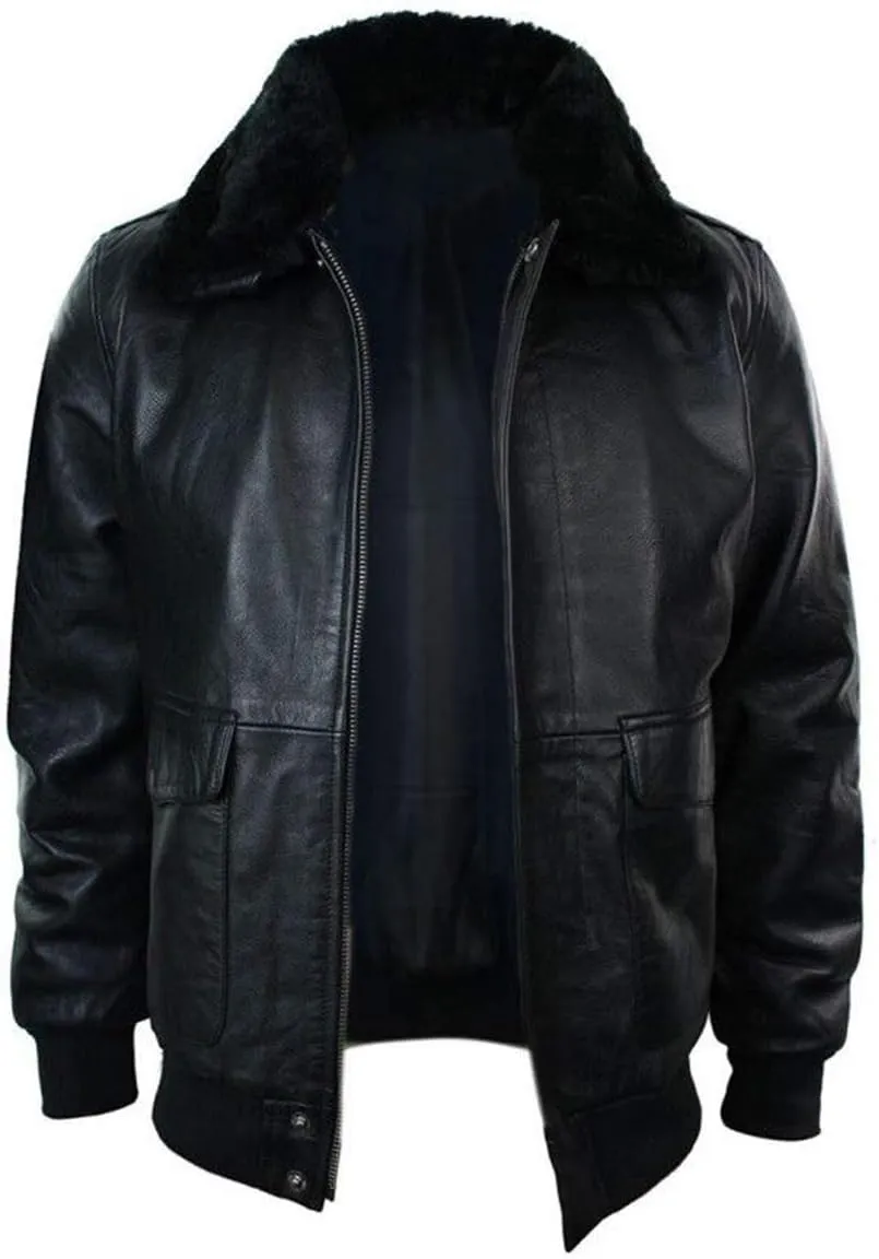 Men's A2 Aviator Pilot Flight Distressed Brown Leather Jacket - WW2 USAAF Air Force Flying Bomber Outerwear