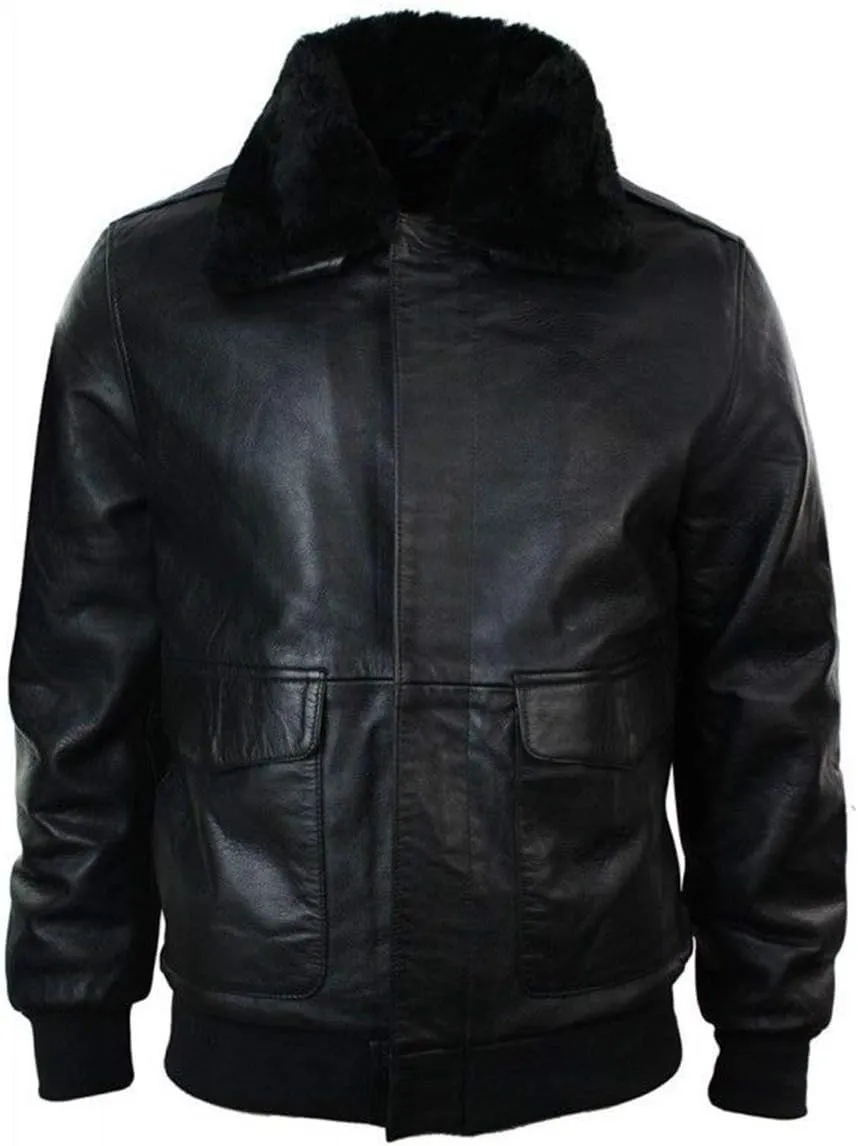 Men's A2 Aviator Pilot Flight Distressed Brown Leather Jacket - WW2 USAAF Air Force Flying Bomber Outerwear