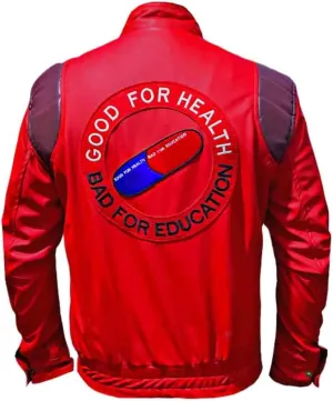 Mens Akira Shotaro Kaneda Red&Black Capsule Logo Text Cosplay Faux Leather Jacket, XXS