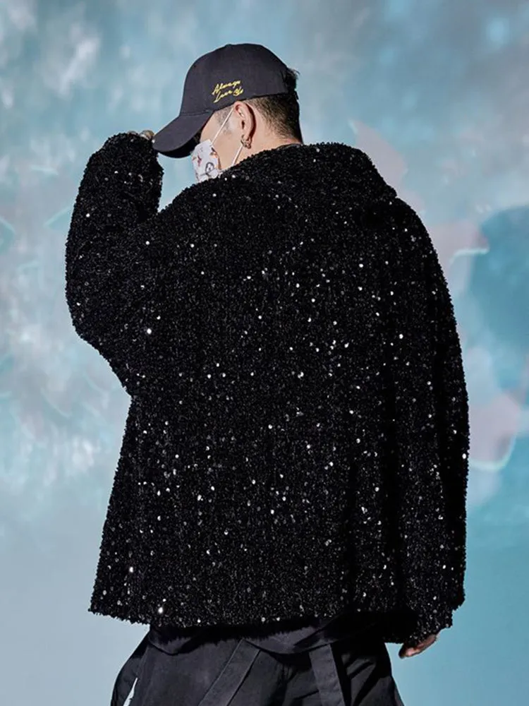 Mens All-Match Sequined Hip-Hop Hoodie