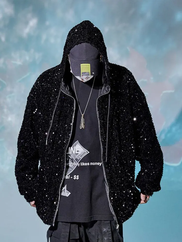 Mens All-Match Sequined Hip-Hop Hoodie