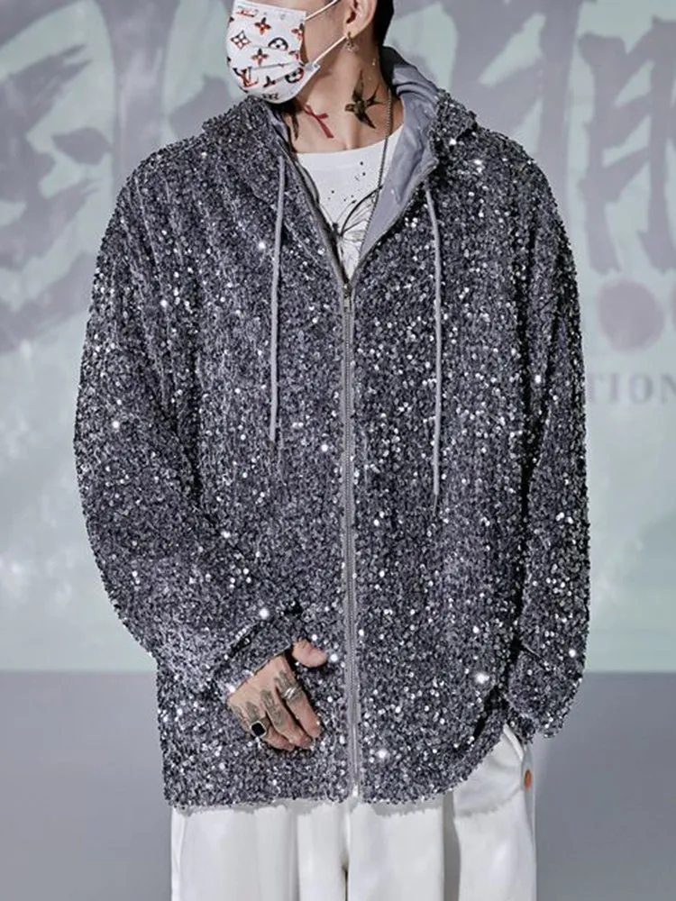Mens All-Match Sequined Hip-Hop Hoodie