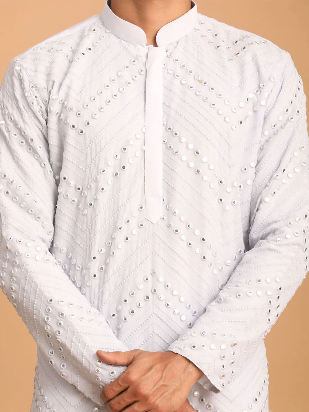 Men's Aqua Blue Mirror Work Kurta - VASTRAMAY
