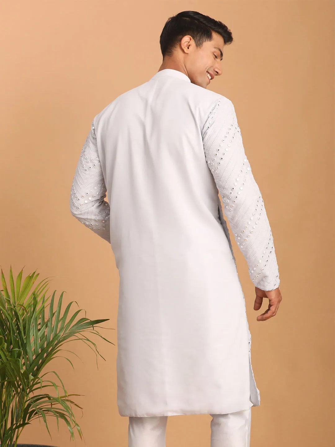 Men's Aqua Blue Mirror Work Kurta - VASTRAMAY
