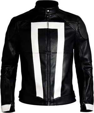 Mens Biker Agents Halloween Costume Black Faux Leather Jacket - Distressed Motorcycle Jacket